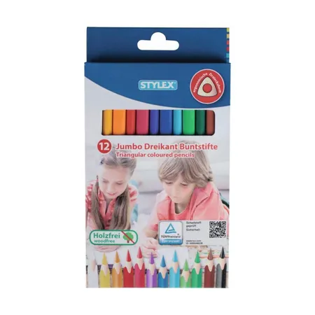 Stylex dicke Jumbo Dreikant-Buntstifte, 12 Stück 12 verschiedene Farben