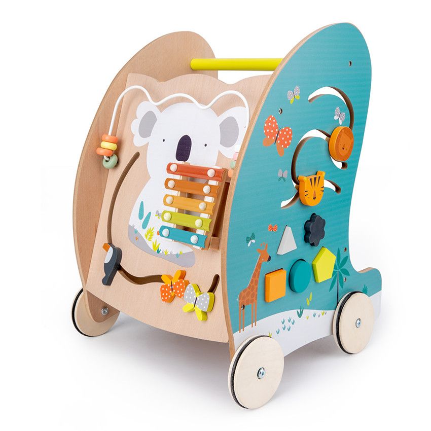 Chariot d'activité et de marche en bois Crazy Jungle - Ecru