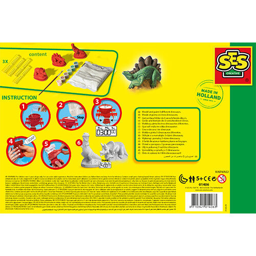 Ses creative gips- en verfpakket - dino's - 3st