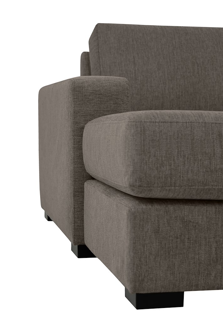 Modern Living U-sofa Sjeselong venstre med 2-seter og cosy corner høyre.Tekstil Brego 14 Latte med Arm A og ben 2 sortbeiset eik.