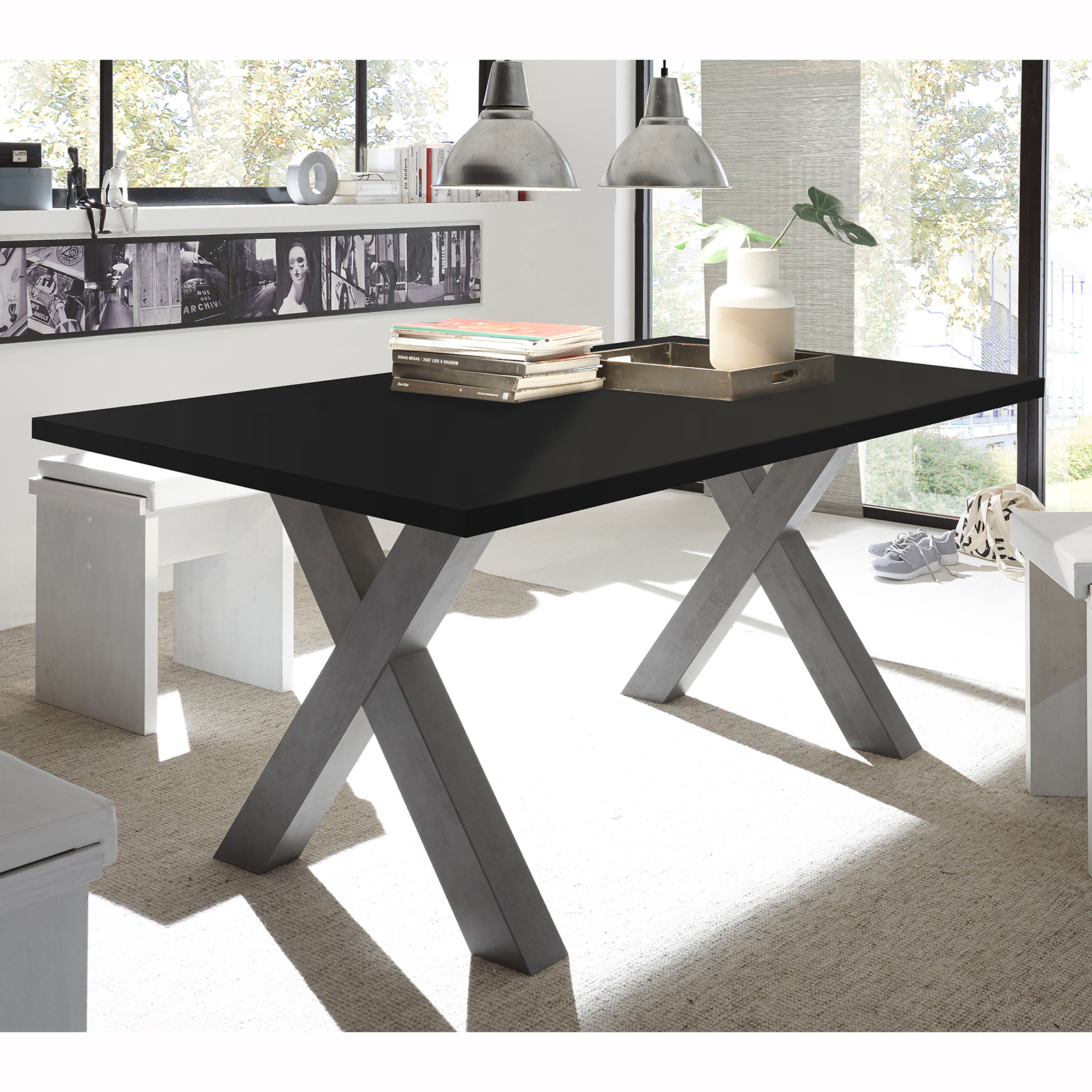 Esstisch - Schwarzstahloptik - 138 cm breit