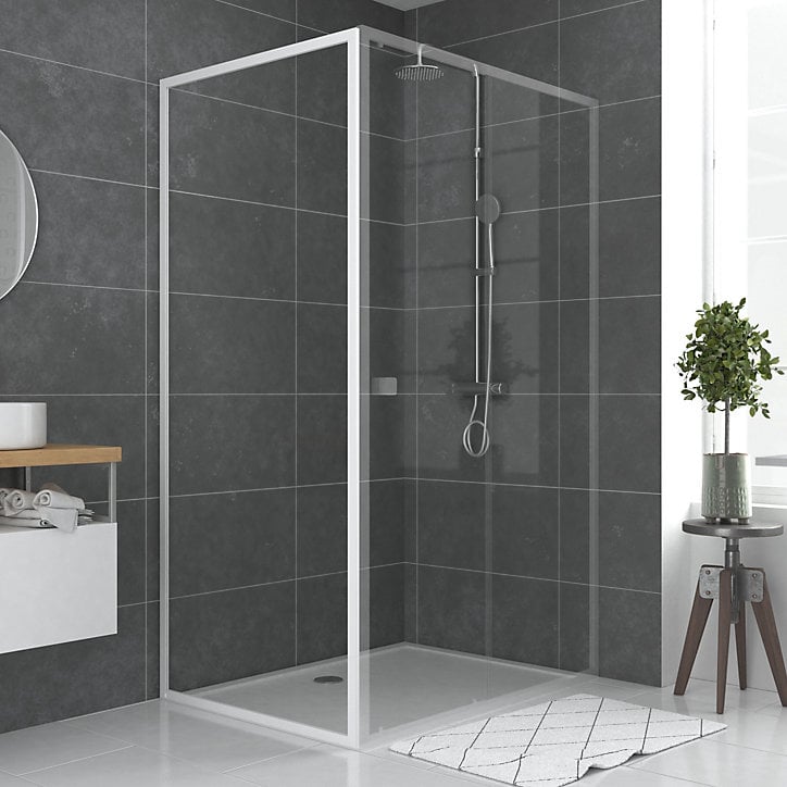 Paroi de douche fixe blanc Galedo Spot transparente 80cm