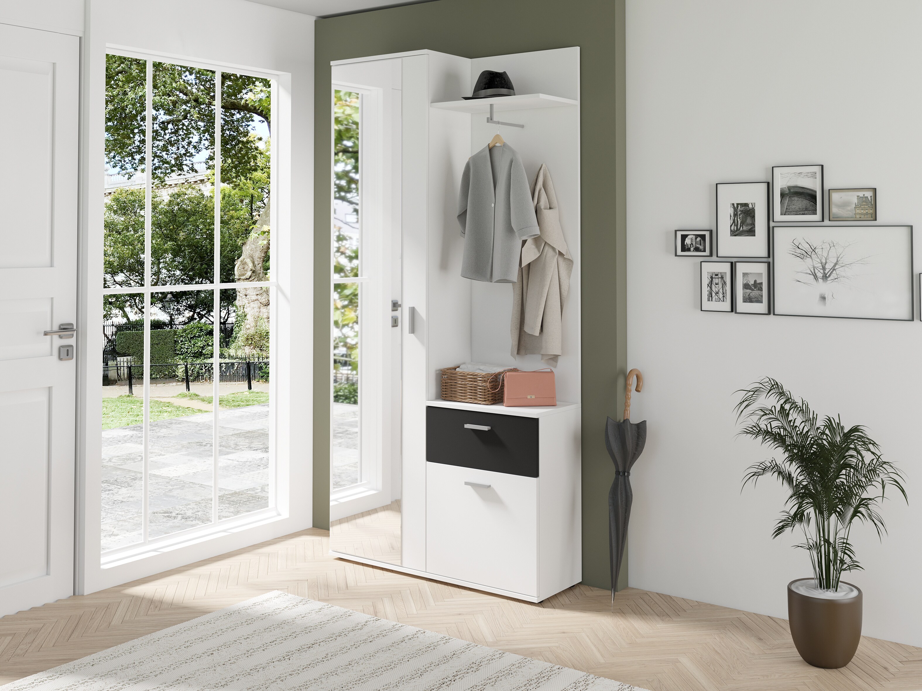 byLIVING Garderobe JAKOB, Breite 97 cm, schwarz/weiß, Spiegel, viel Stauraum