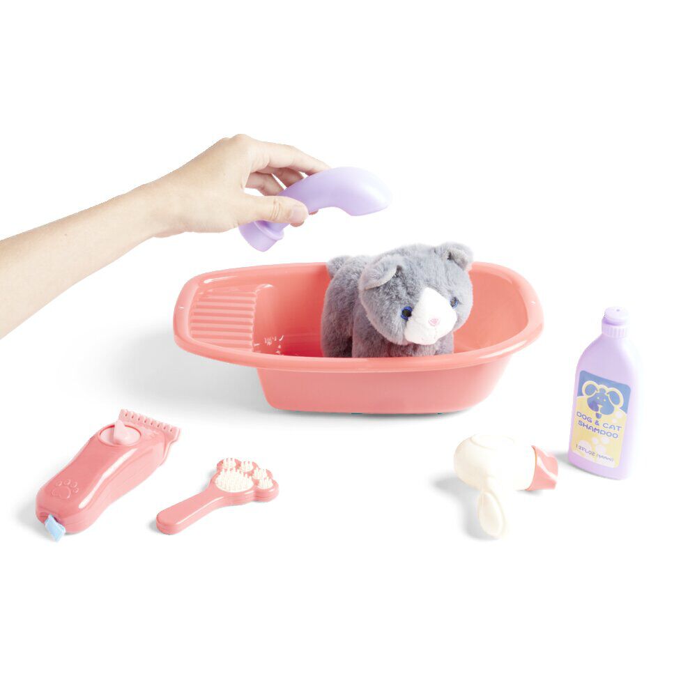 Peluche animal avec baignoire et accessoires