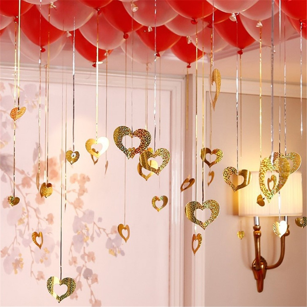 (100er Set) 100cm Ballon Anhänger Herz Girlande Vorhang Party Dekoration - Silber