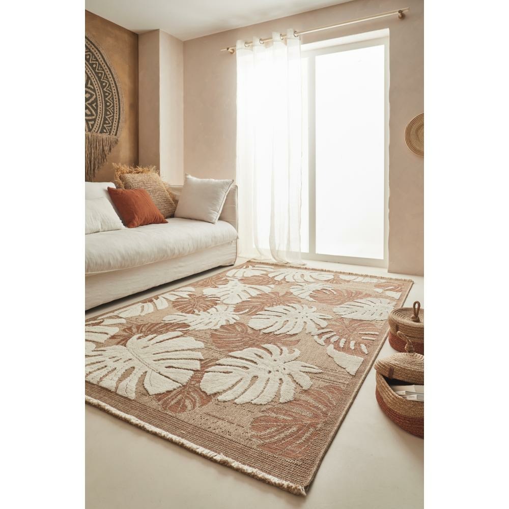 Tapis intérieur extérieur aspect jute terracotta tulum 9062 170 x 120 cm
