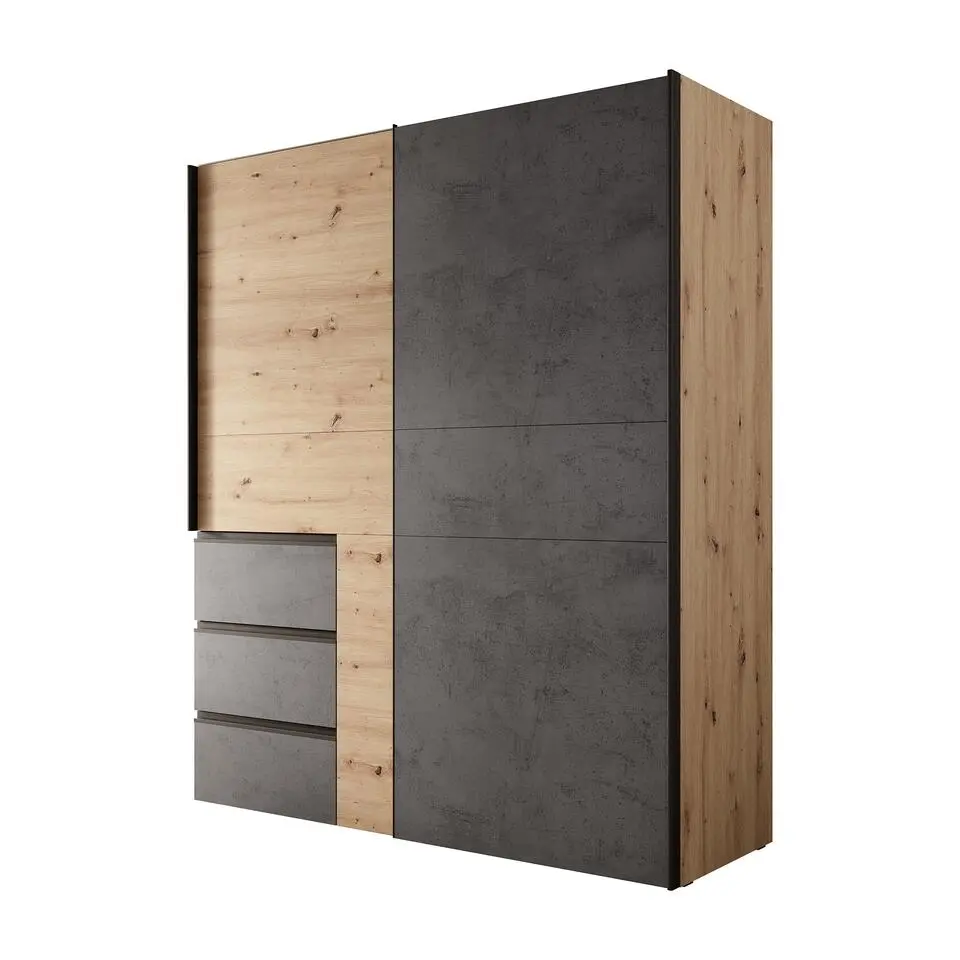 Meubella - Kledingkast Walter - Eiken - Grijs - 170 cm
