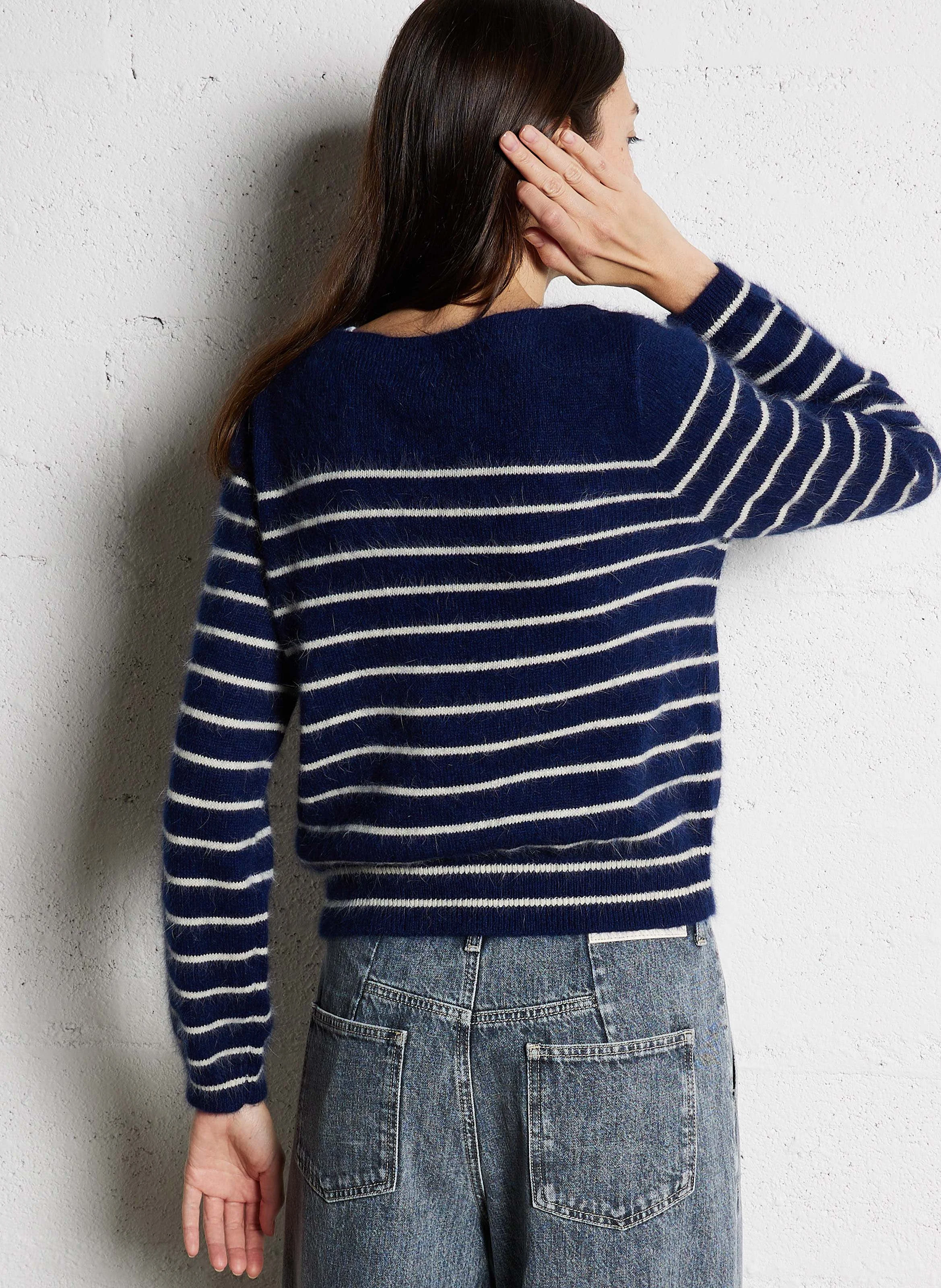 DATO - Pull col bateau en laine mélangée | Rayé