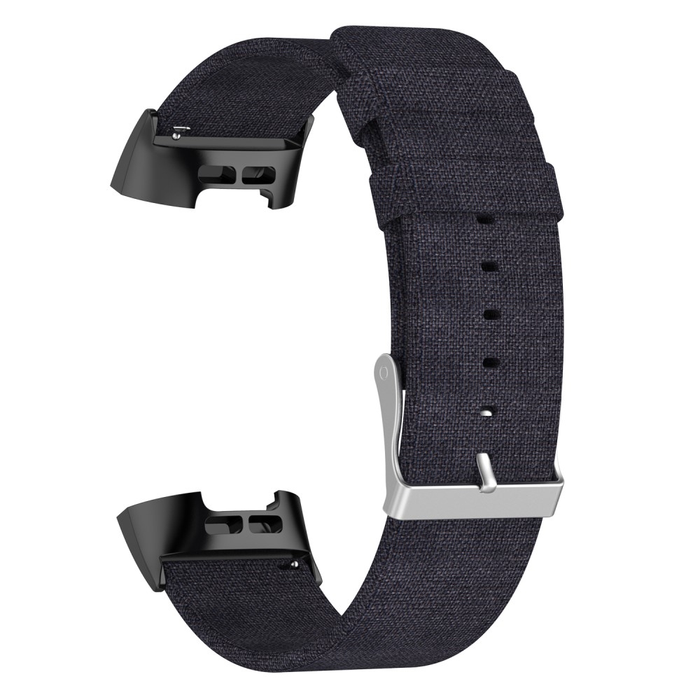 (Gr. XXL) Fitbit Charge 4 / 3 Atmungsaktives Canvas Leinen Ersatz Armband (Gelenkumfang 190-220 mm) - Schwarz