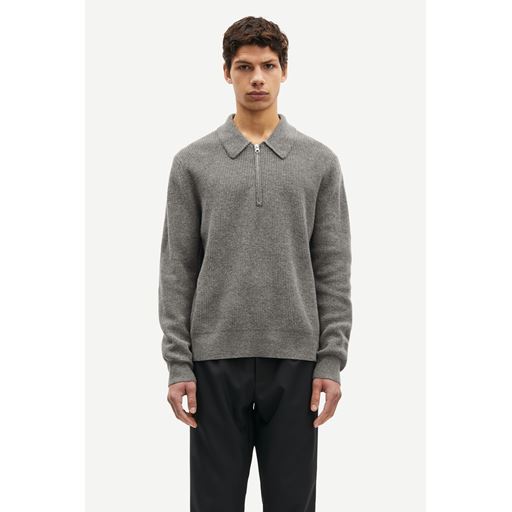 Samsøe Samsøe Saisaks HZ Polo Striktrøje, Dark Grey Mel., L