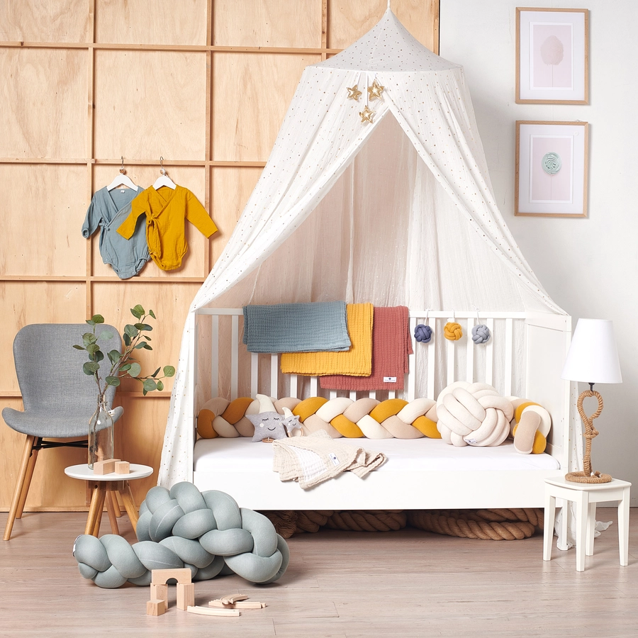 Nordic Coast Company Baby Gym Knoten Set, Blau-Grau-Curry Gelb