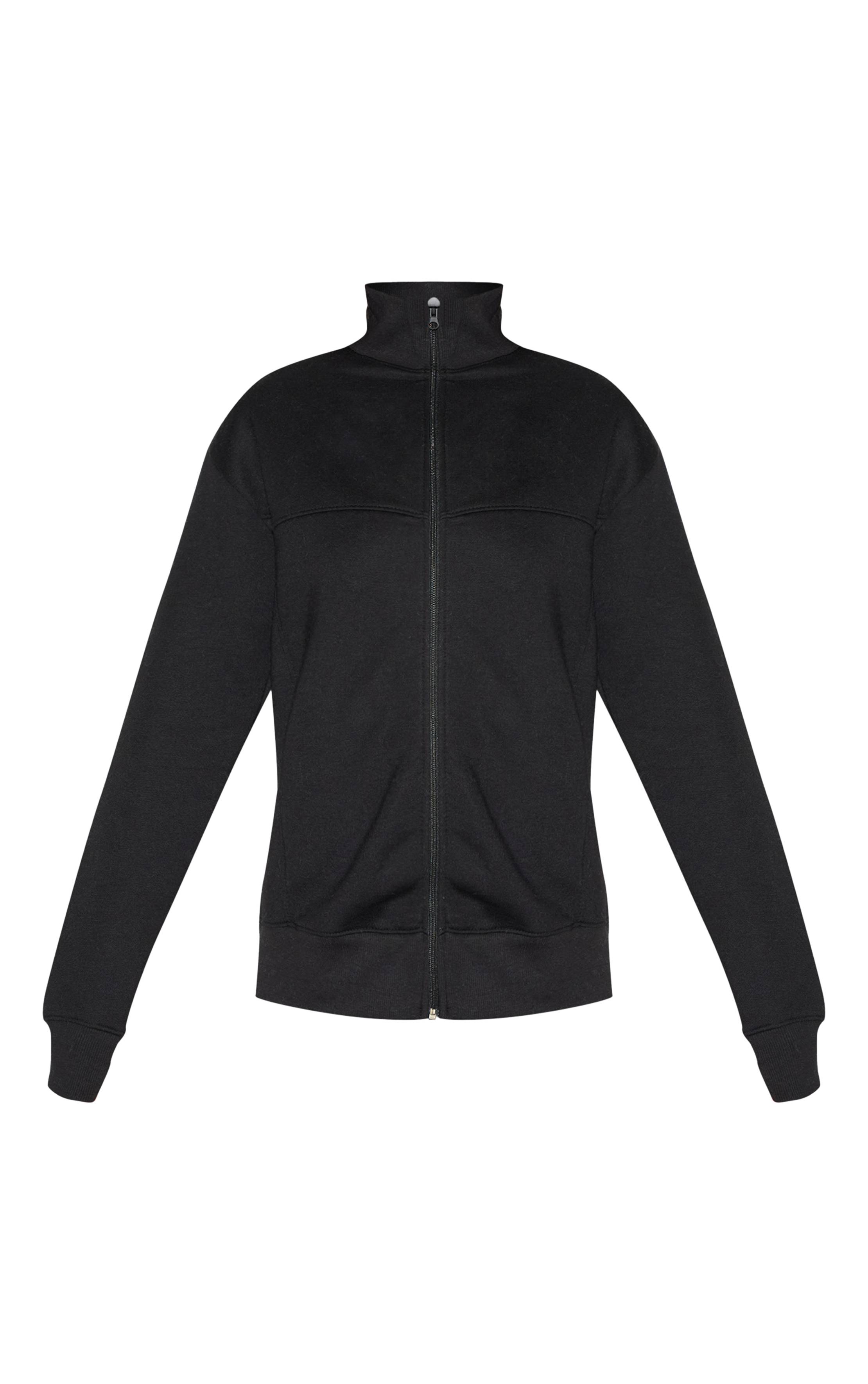 Noir Veste De Survêtement À Détails Nervurés Avec Fermeture Zippée