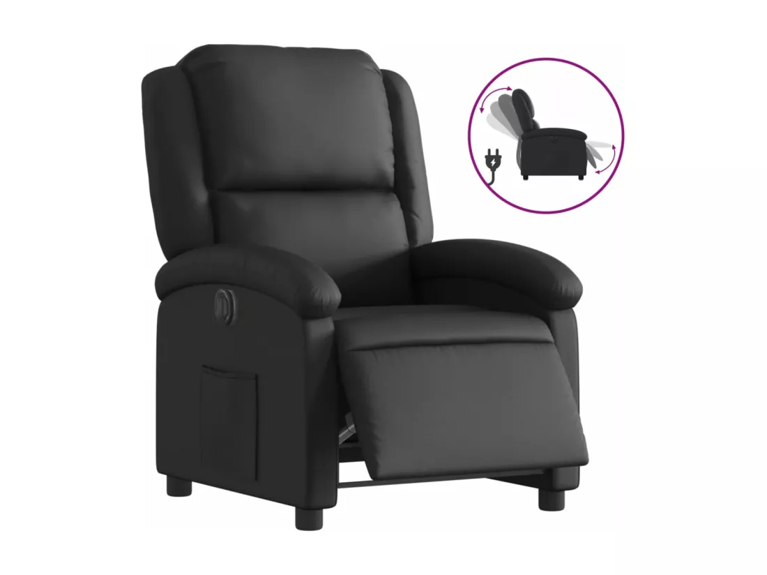 Fauteuil inclinable électrique noir cuir véritable