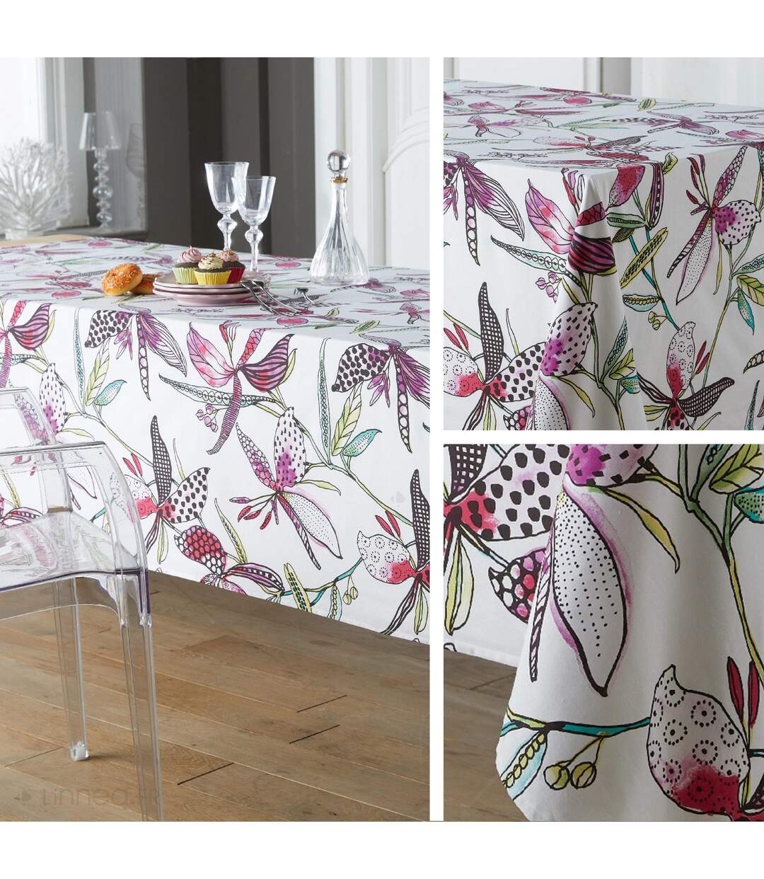 Nappe rectangle 160x350 cm PARADIS Rose coton +