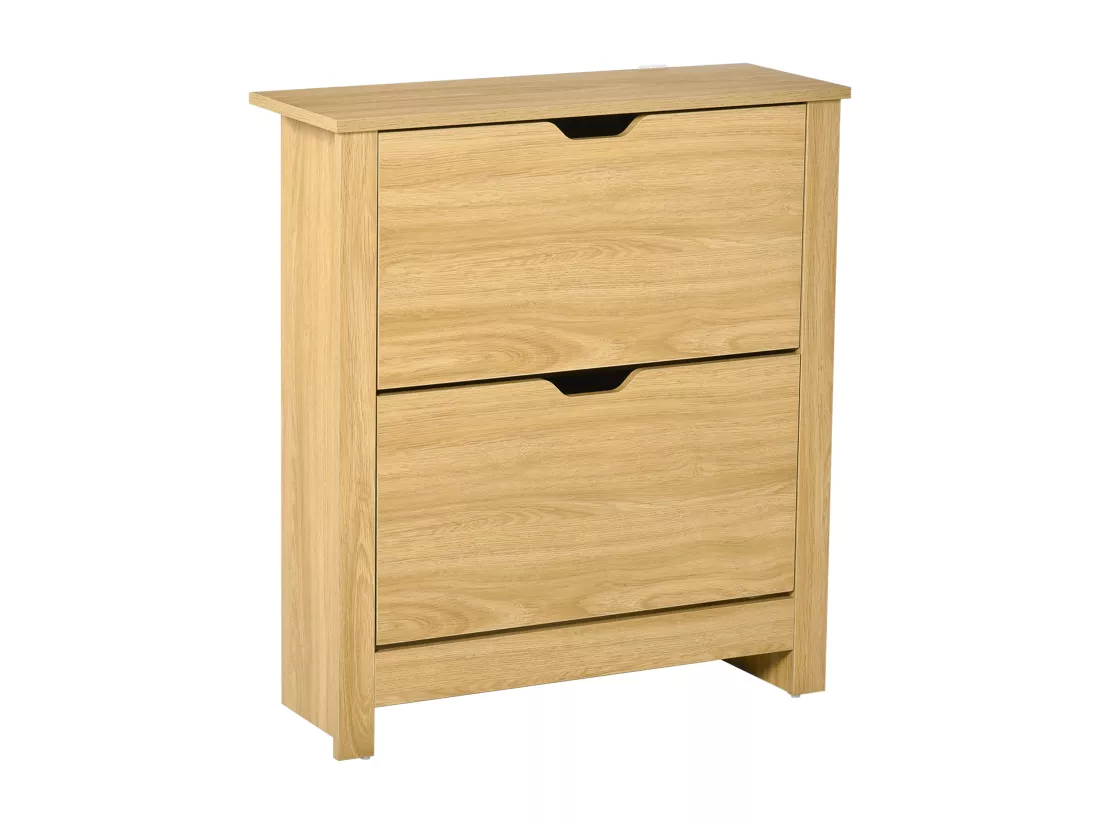 Armoire à chaussures 2 portes abattantes 2 compartiments panneaux particules aspect bois