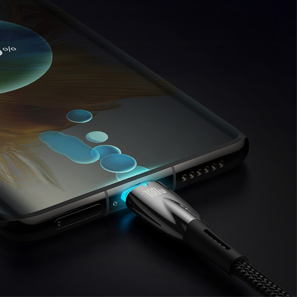 (1m) 100W USB C auf USB C Ladekabel Nylon Datenkabel PD - Schwarz