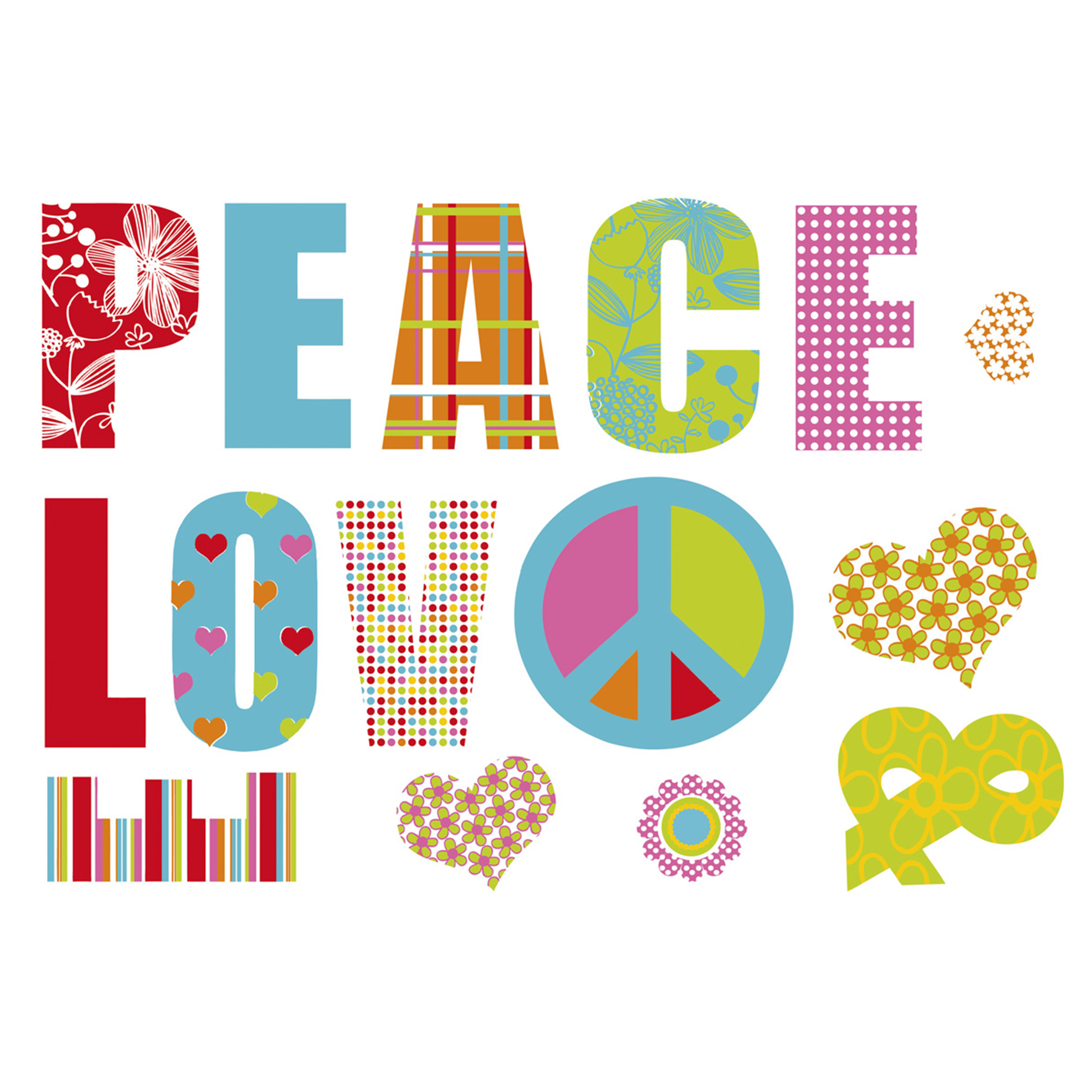 Wandtattoo LOVE AND PEACE - bunt - 100x70 cm