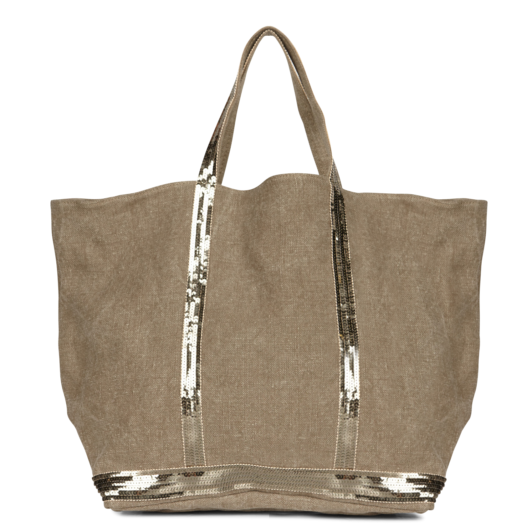 Cabas L brodé sequins en lin | Kaki