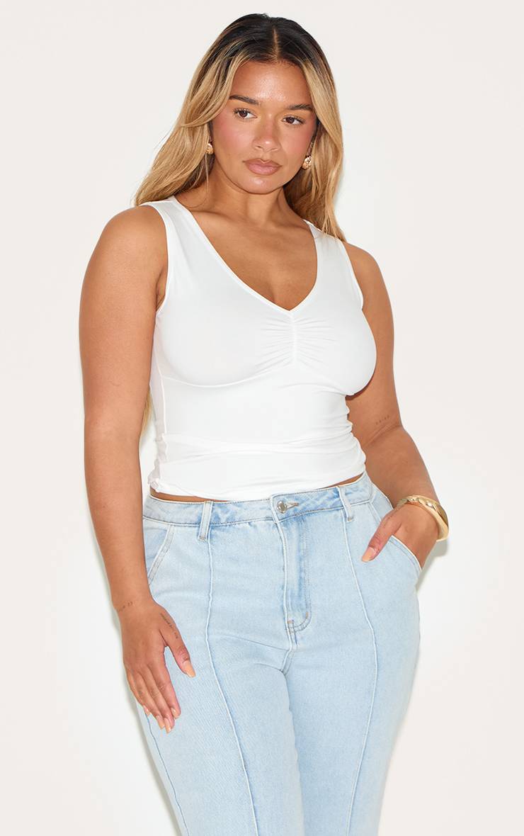 Blanc Haut Sans Manches À Buste Froncé Shape Sculpt