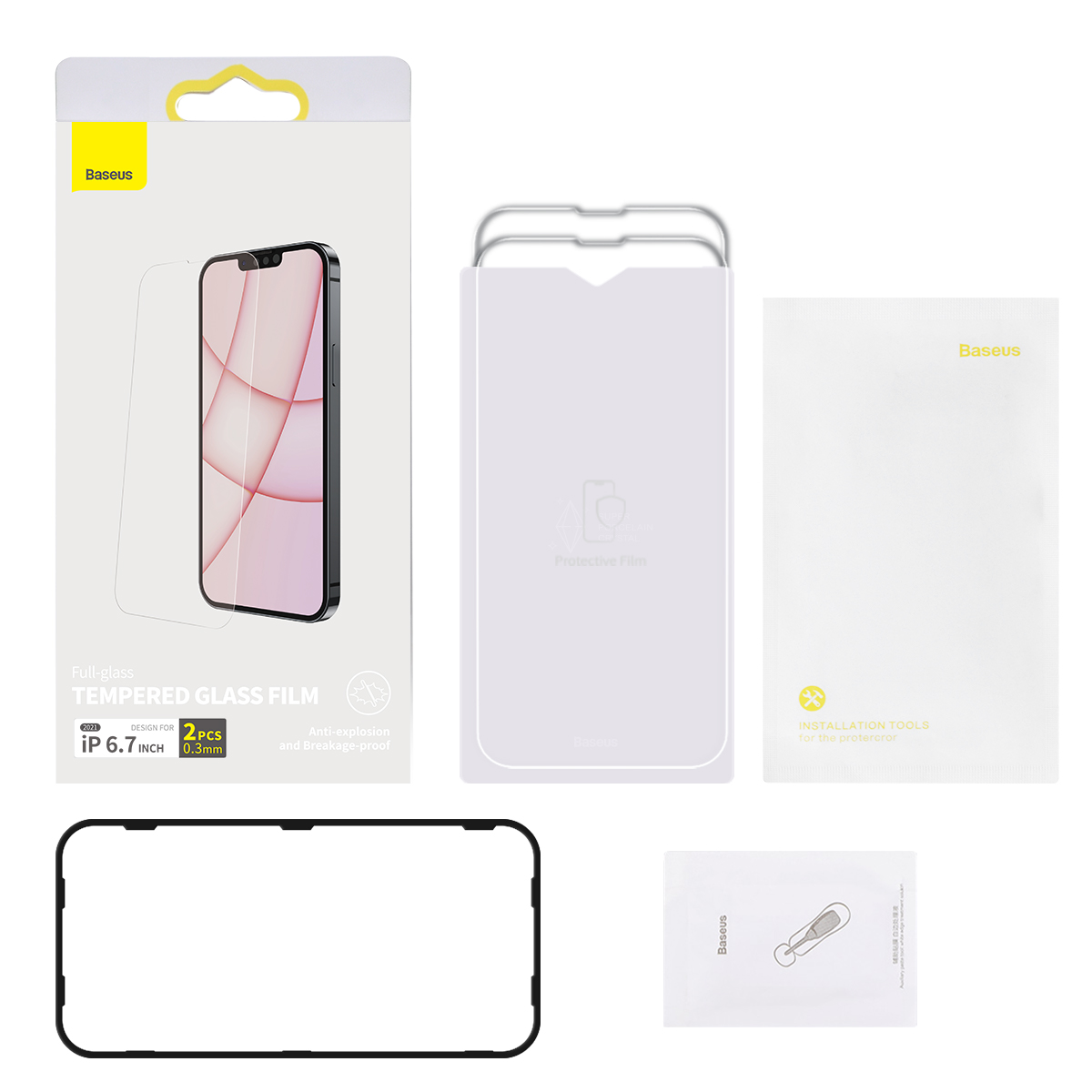 (2er Set) Baseus - iPhone 14 Plus / iPhone 13 Pro Max Panzer Glas Display Montagerahmen Case Friendly