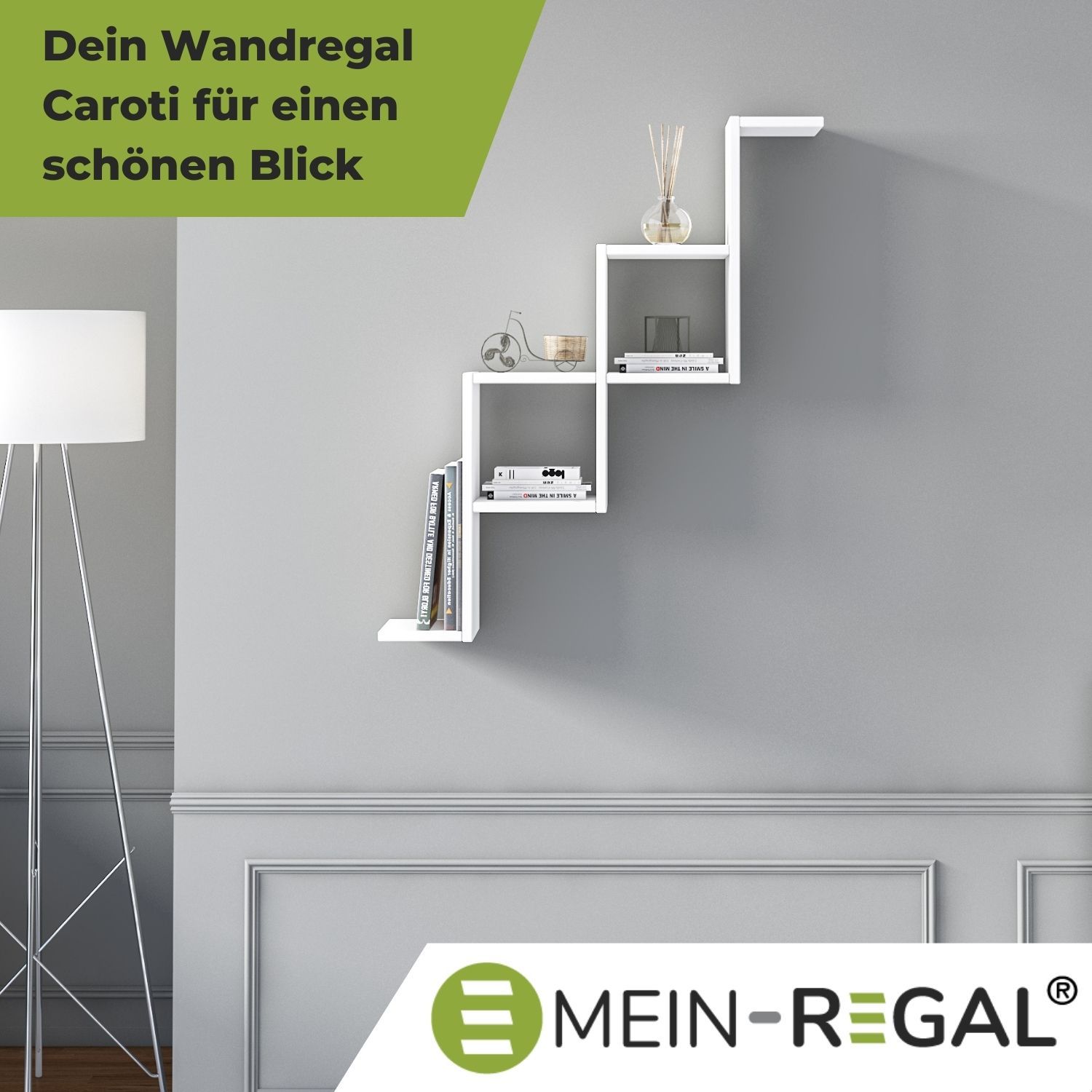 Mein-Regal Wandregal CAROTI 80x22x94cm MDF Holz bis zu 6 Fächer weiß