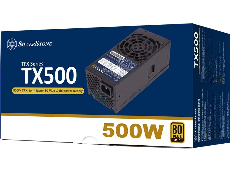 SilverStone Netzteil TX500 Gold 500 W TFX-Netzteil mit geräuscharmen 80-mm-HYB-Lüfter