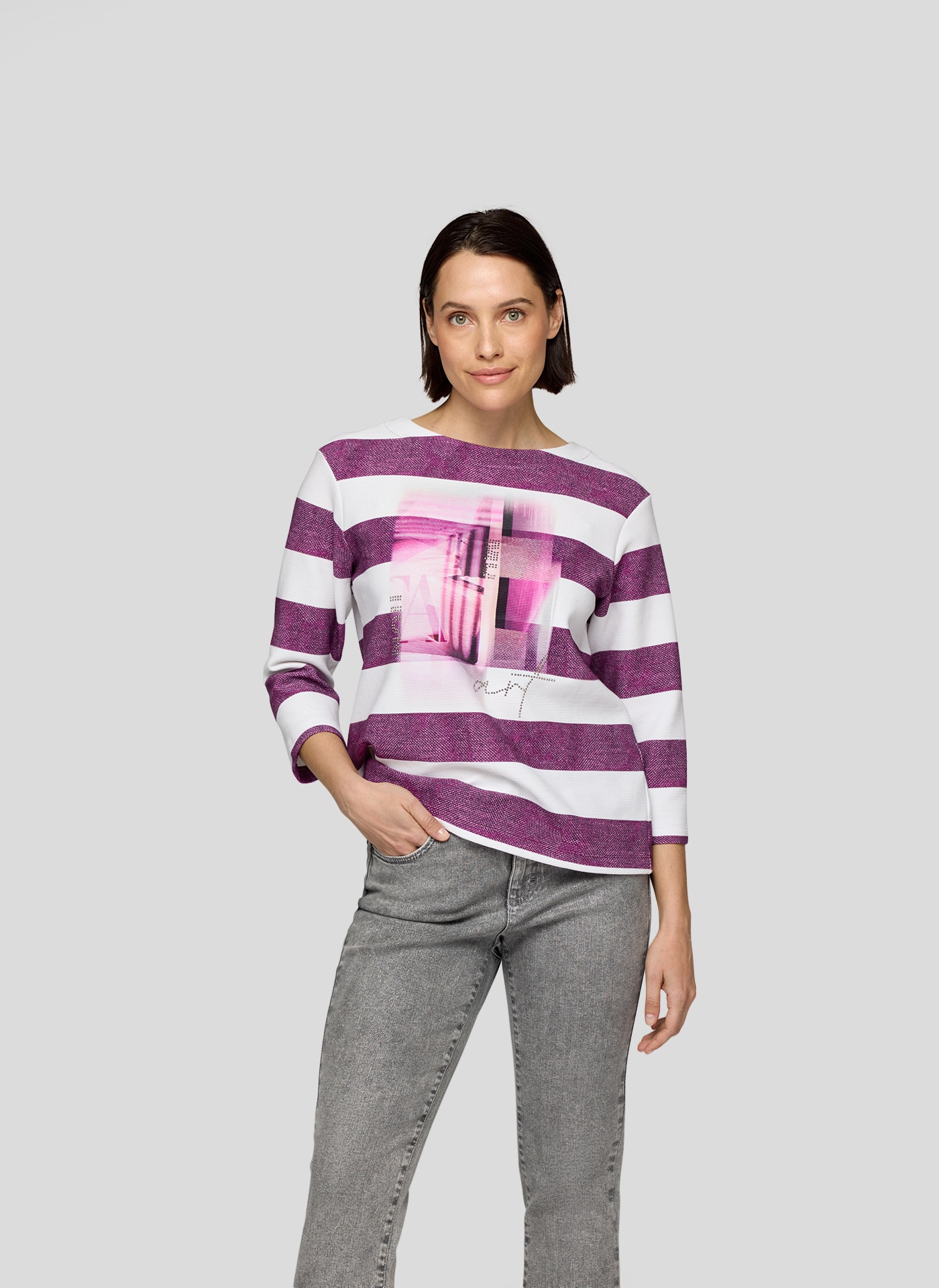 Rabe 3/4-Arm-Shirt im Streifen-Design und mit Print