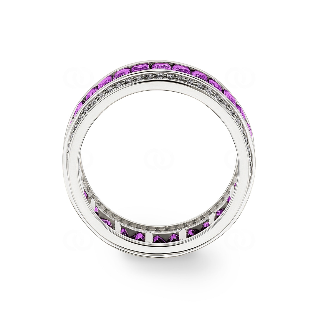 Ring 750/18 K Weissgold mit pinken Saphiren & Diamanten 0.41 ct H/si