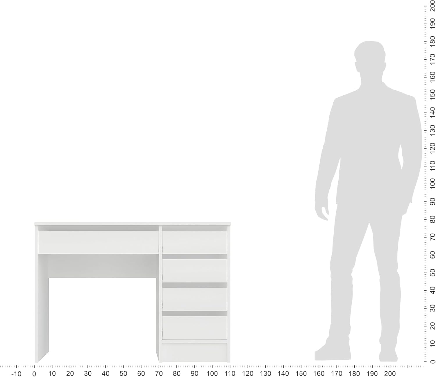 KOMTO Schreibtisch mit 5 Schubladen Weiß – Computertisch, Bürotisch, Kinderschreibtisch mit Stauraum, PC Tisch für Jugendzimmer | Arbeitstisch PLIO 110 x 53 x 78,5 cm