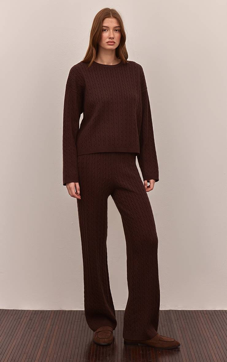 Chocolat Pantalon Large En Maille Torsadée Baby Cable Chocolat
