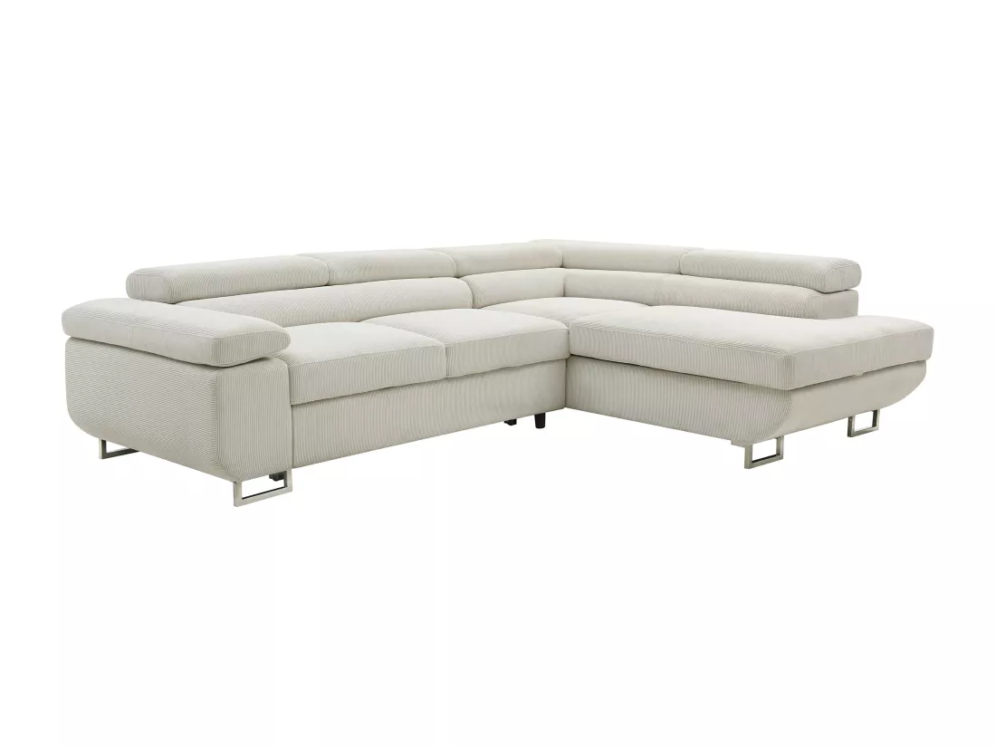 Canapé d'angle droit convertible en velours côtelé beige NURAZIO