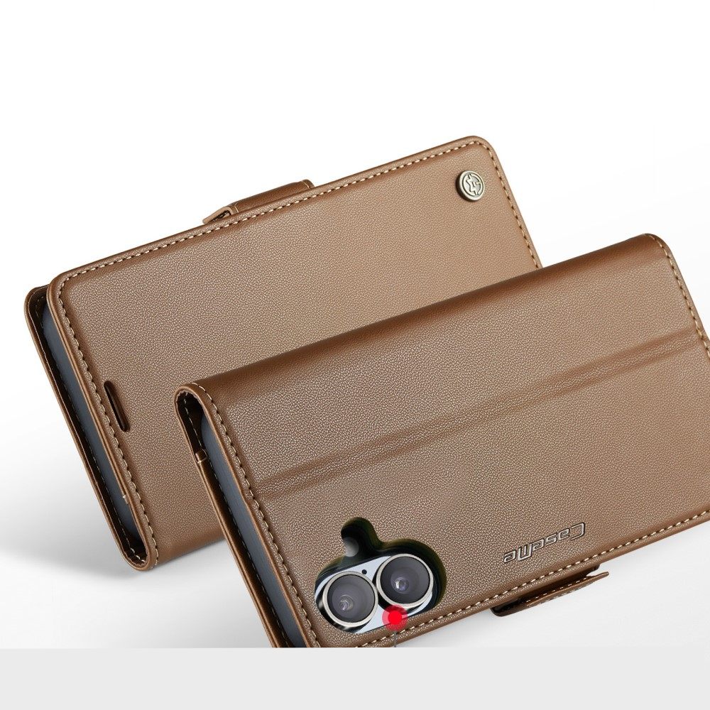iPhone 16 Leder Tasche Flip Wallet Etui mit Kartenfächern Litchi Look (RFID Schutz) - Braun