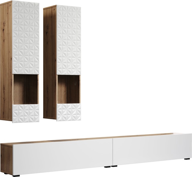 INOSIGN Wohnwand »Rezzo, 2 Hängevitrinen mit Relief-Front, 2 Lowboards je Br. 120 cm« Komplett-Set, 4 Stk. tlg.