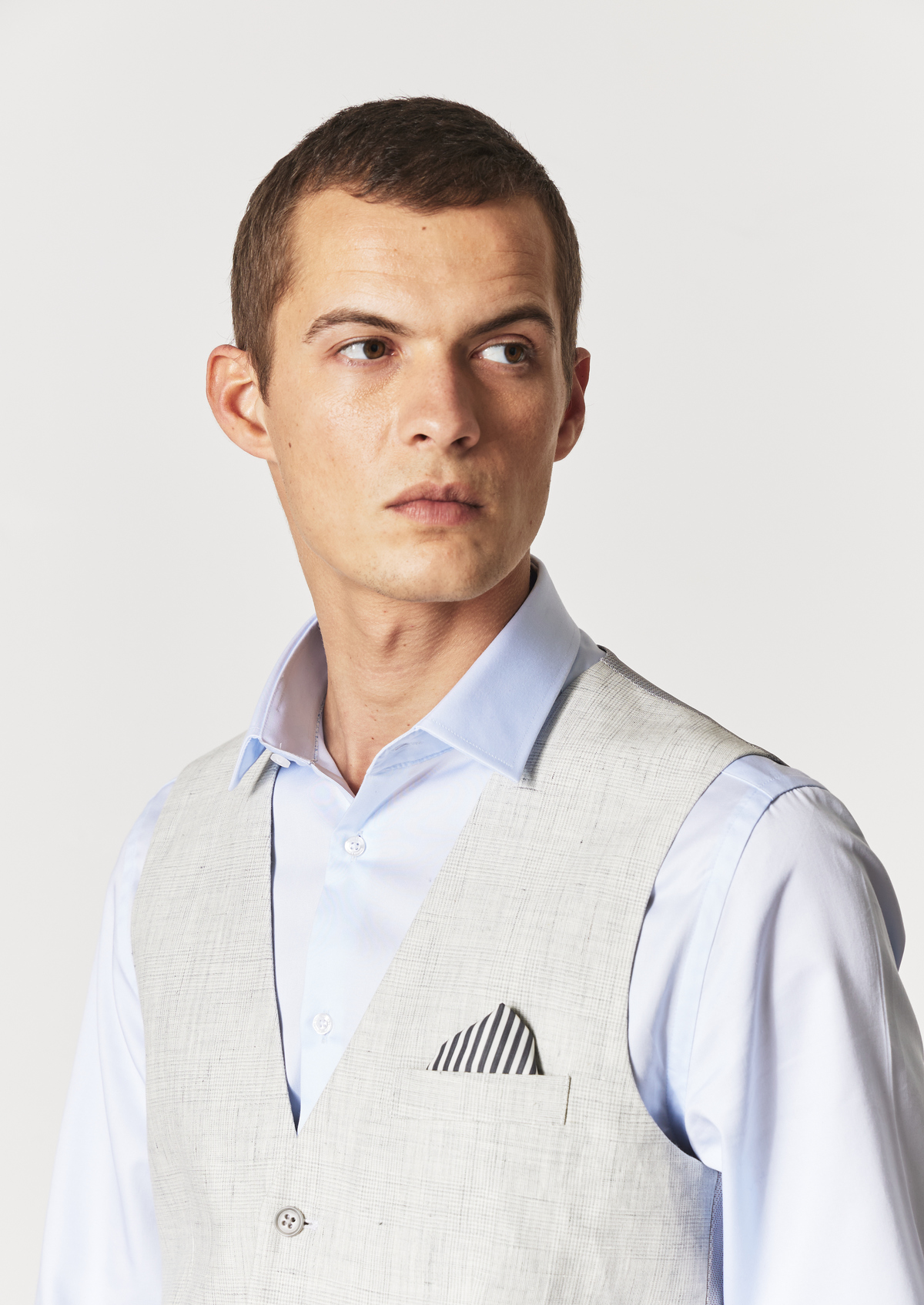 Gilet casual en lin gris perle Prince de Galles
