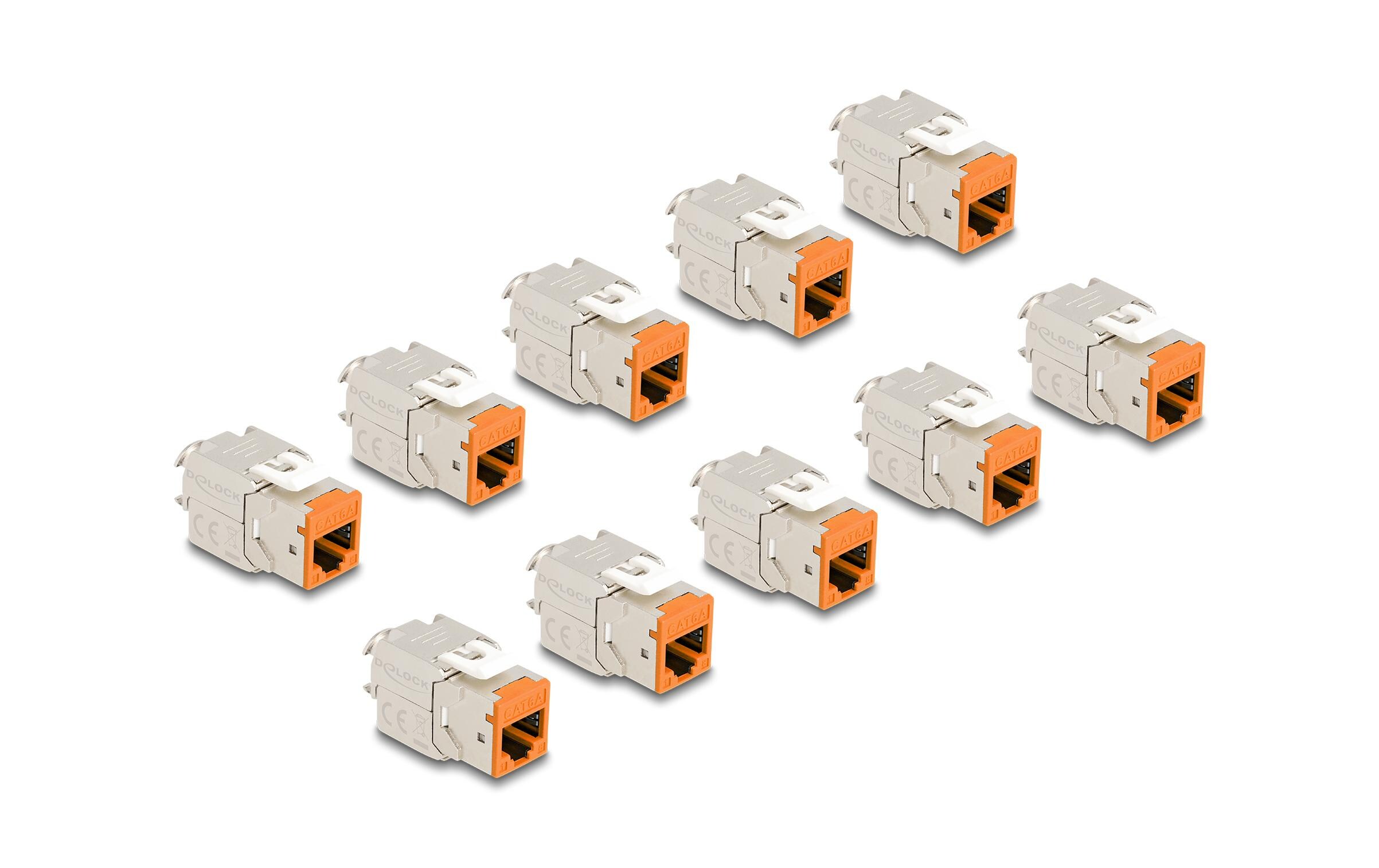 Keystone-Modul RJ45 zu LSA Cat.6A Orange, 10 StückDelock Keystone Modul RJ45 Buchse zu LSA Cat.6A werkzeugfrei orange Set 10 Stück