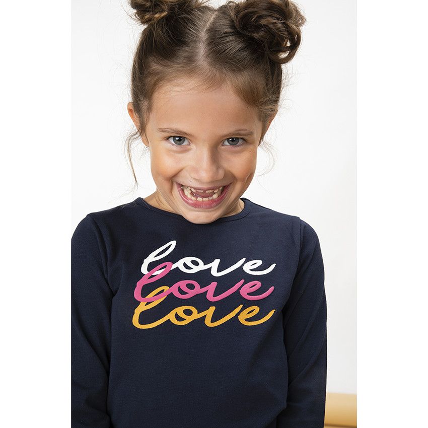 T-shirt manches longues en jersey print love pour fille - Bleu marine