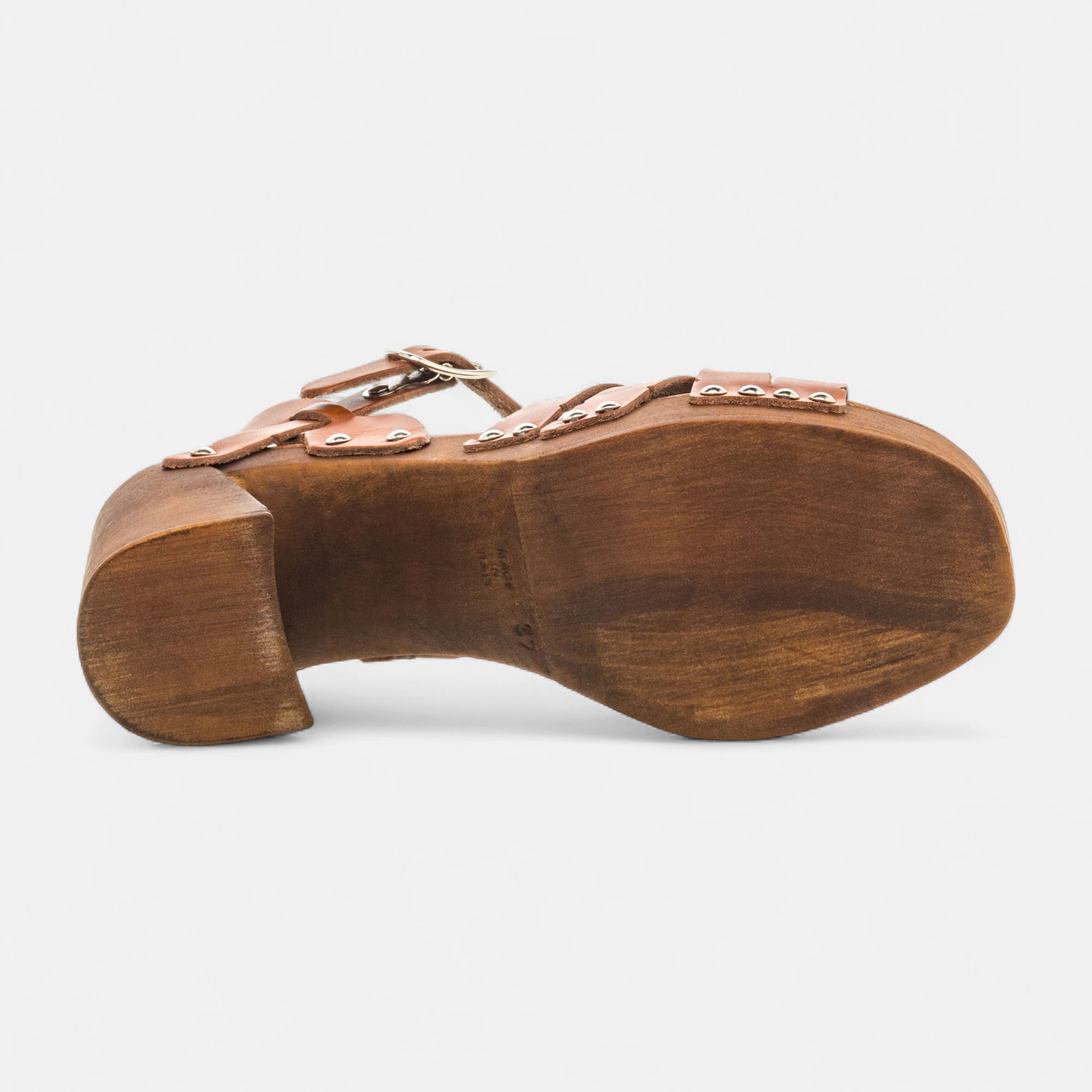 Chaussures semelle bois à talon Femme en cuir cognac
