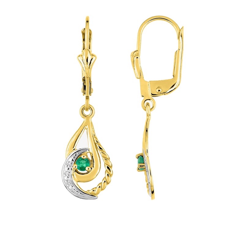 Boucles d'oreilles Femme pendantes - émeraude - Or 18 Carats