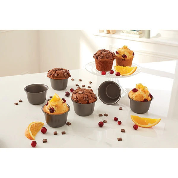 Set 6 moules à gros muffins acier revêtement antiadhérent 7,3 cm Matho