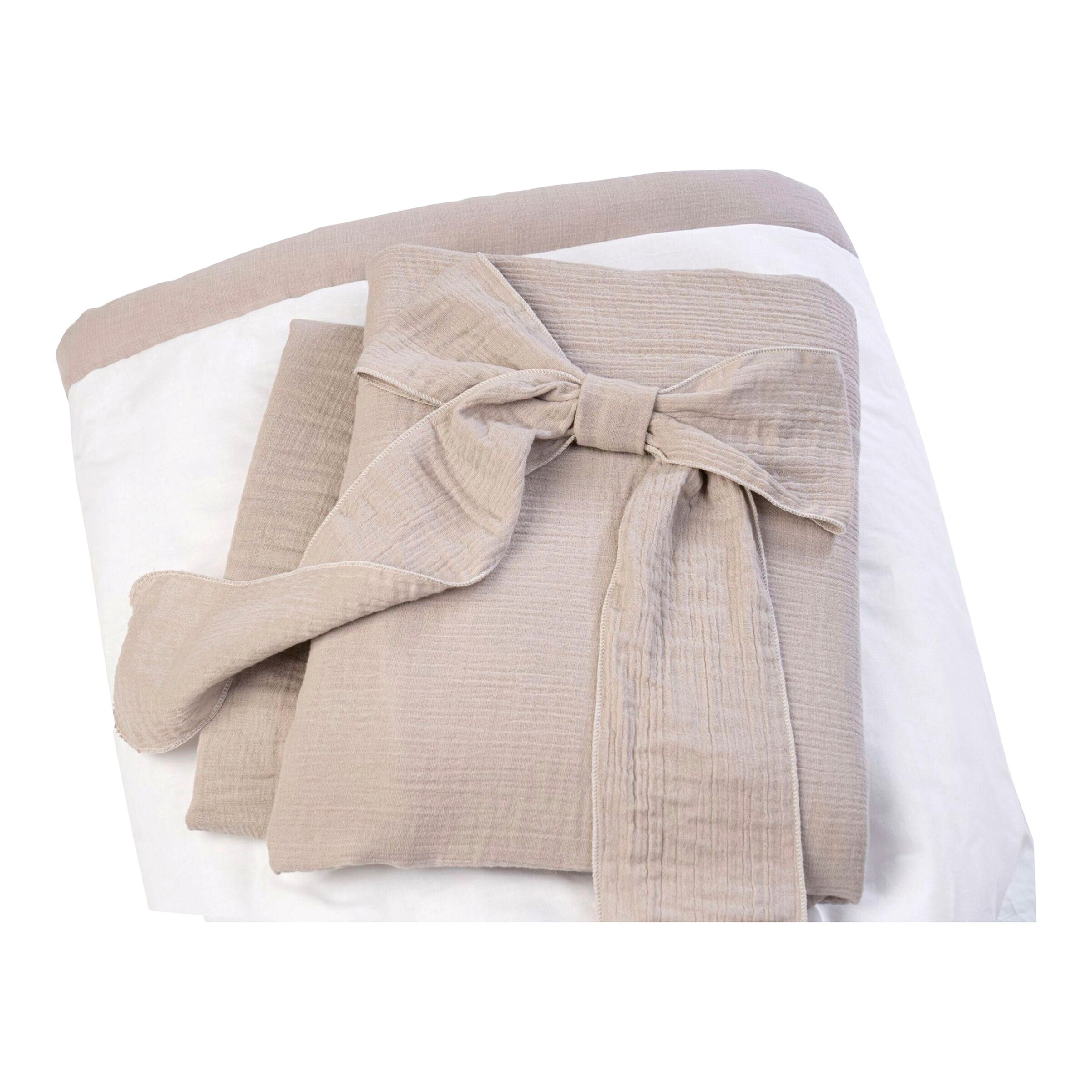 Mionido Textiles Set für Stubenwagen Musselin Uni Schleife taupe
