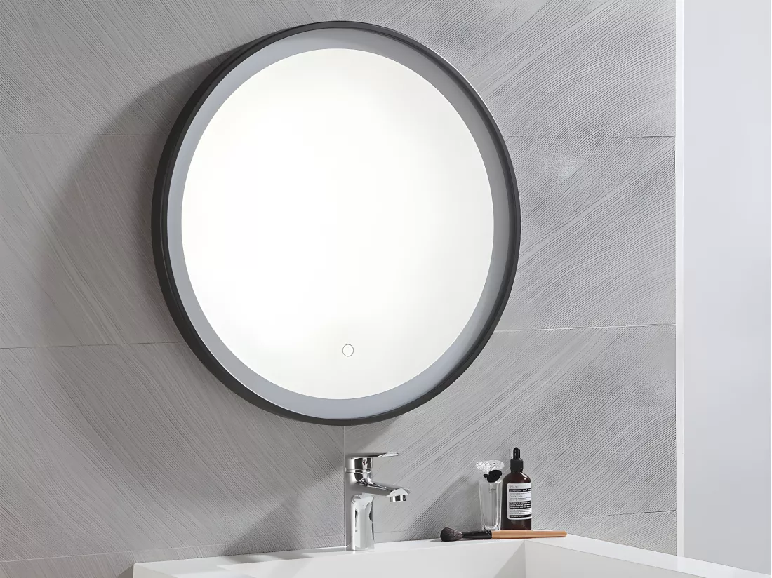 Miroir de salle de bain lumineux rond noir à Leds - D. 60 cm - NUMEA