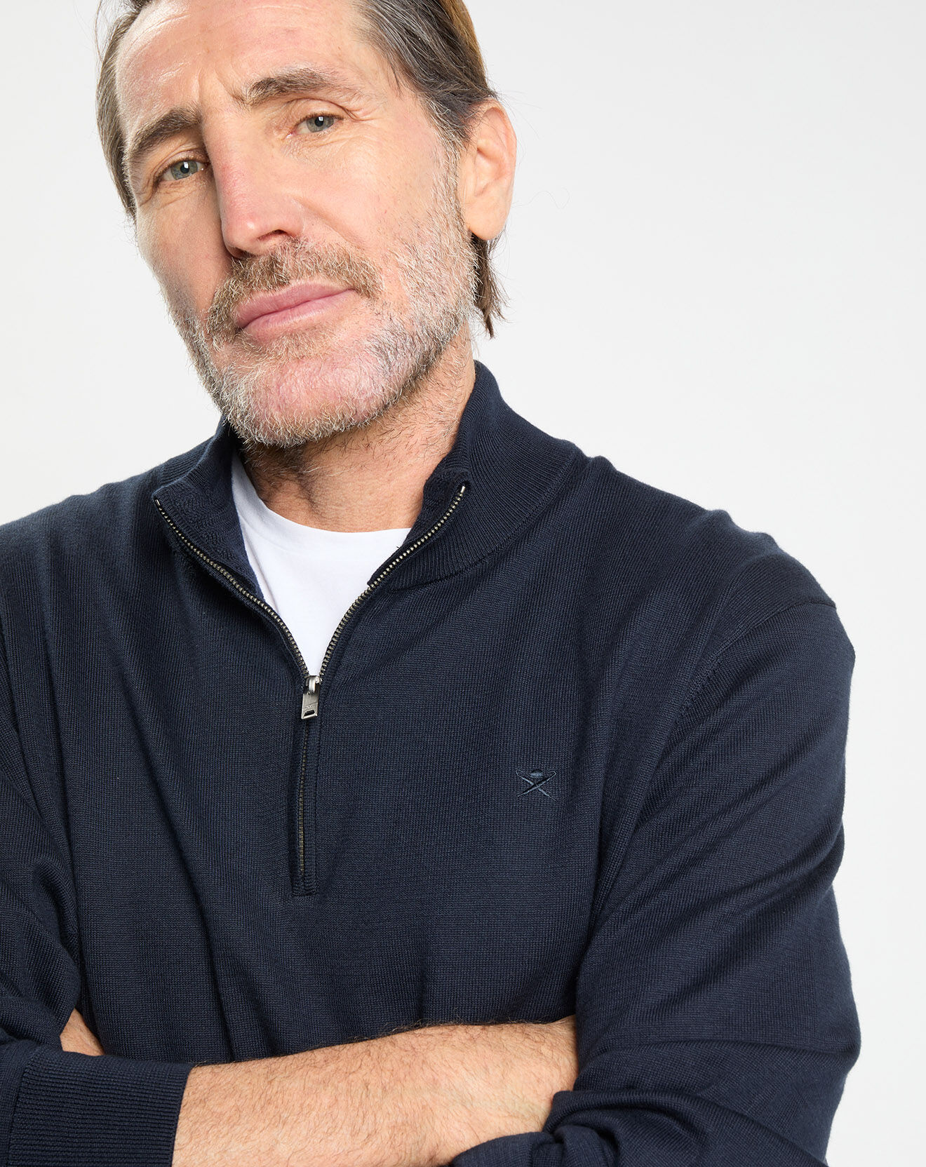 Hackett London Pull en Coton & Soie col camionneur bleu foncé