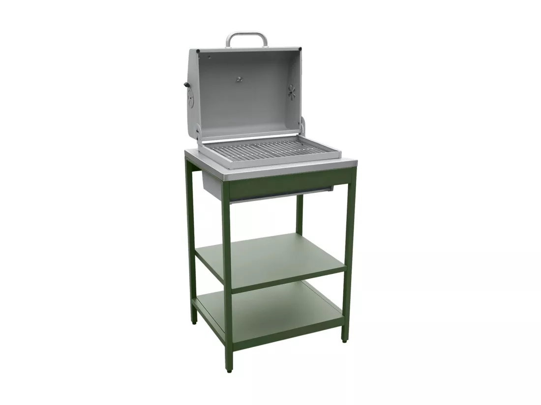 Barbecue grill charbon de bois vert Naxos grille chromée 2 étagères