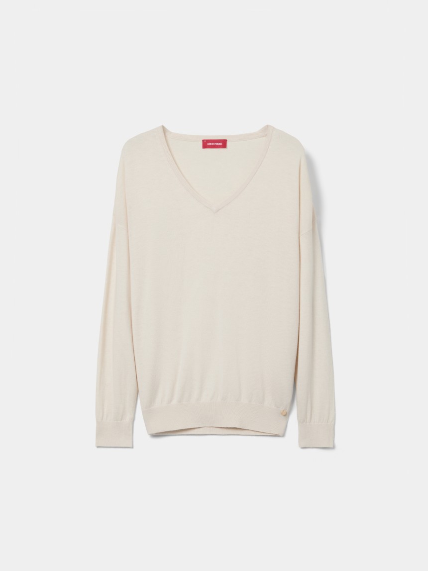 Pullover decote em V com algodão e lã