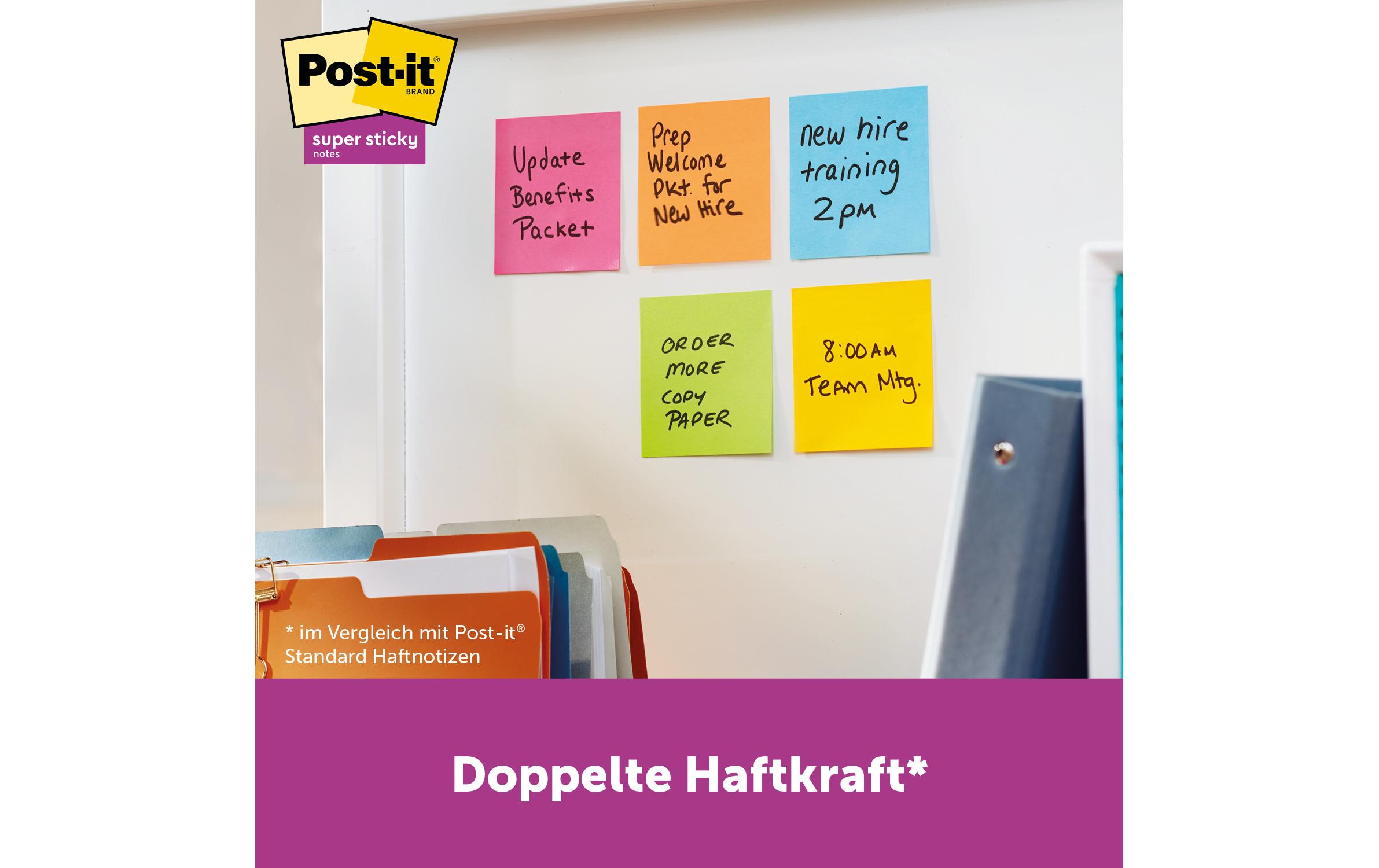 Notizzettel Post-it Super Sticky 7.6 cm x 7.6 cmPost-it Haftnotizen farbig, Rico Collection