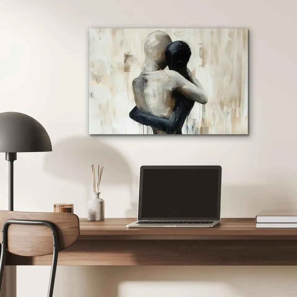 MuchoWow Aluminium Schilderij 60x40cm Abstract Liefde Zwart wit