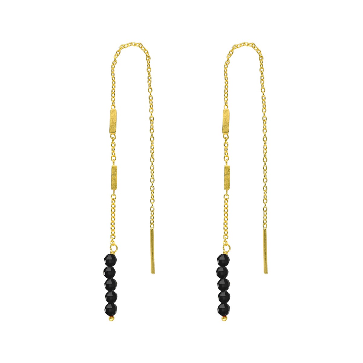 Boucles D'oreilles Fil Argent Doré Pierres Naturelles Spinelle Noire