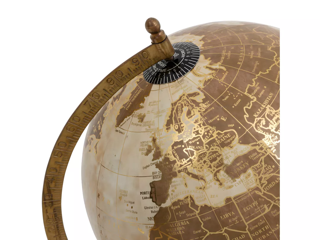 Objet décoratif Globe terrestre en bois et métal D 20 x H 35 cm