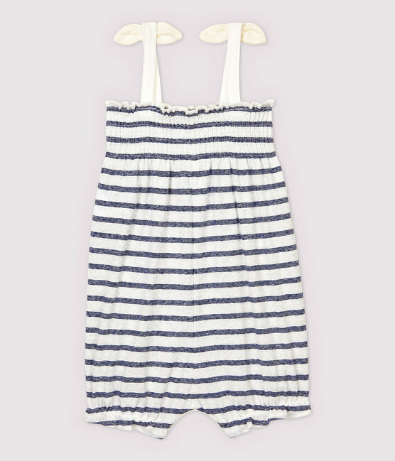 Combinaison courte en coton/lin rayé bébé fille