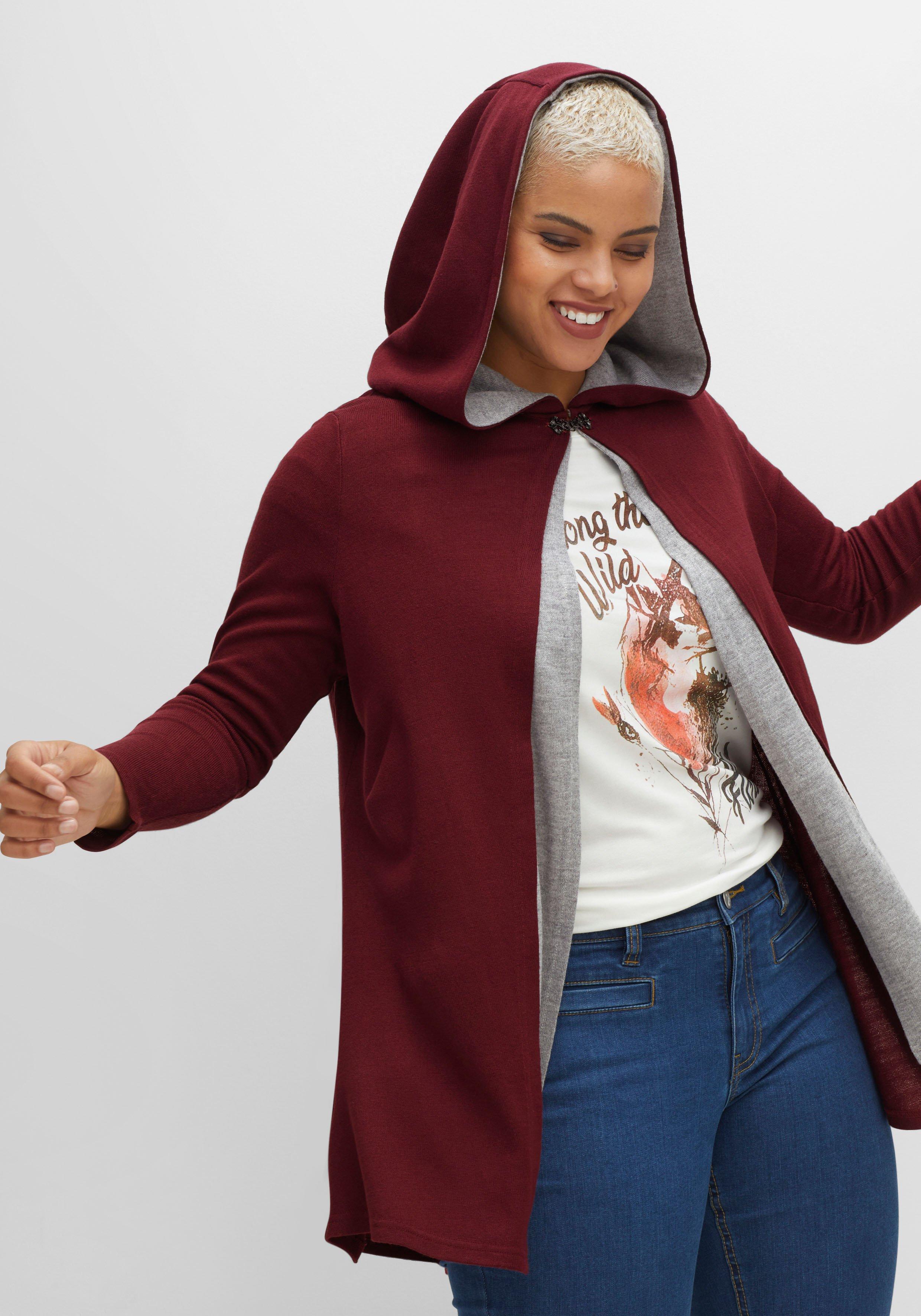 Longstrickjacke mit Kapuze, in Lagenoptik